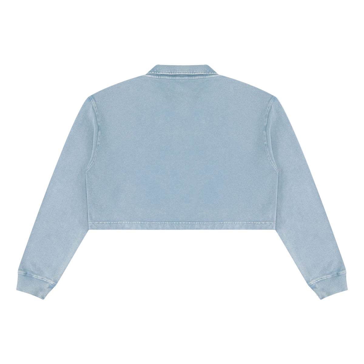 Back view of plain Gray Blue collared cropped sweatshirt