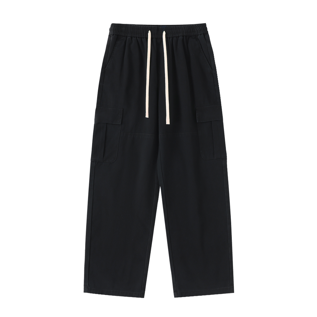 Traverse — Cotton Drawstring Cargo Pants / Carbon — Black, front view