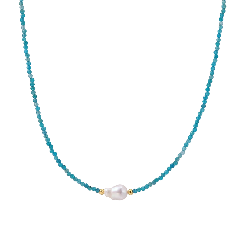 Veselina Apatite Pearl Necklace by MIROLYUB – handmade designer necklace, jewelry gift for her, New York jewelry