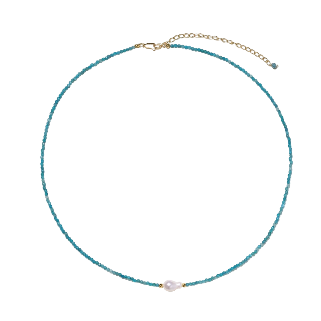 Veselina Apatite Pearl Necklace by MIROLYUB – handmade designer necklace, jewelry gift for her, New York jewelry