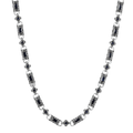 Vladislav necklace front detail with dark blue cubic zirconia and engraved antique silver-plated links