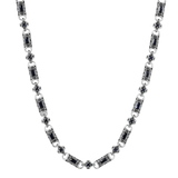 Vladislav necklace front detail with dark blue cubic zirconia and engraved antique silver-plated links