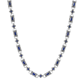 Vladislav necklace front detail showing blue cubic zirconia in rectangular and round engraved link settings