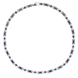 Full view of Vladislav blue cubic zirconia necklace with antique silver-plated links and a lobster clasp