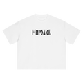 White MIROLYUB Wordmark boxy tee, front view.
