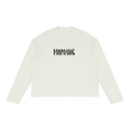 White MIROLYUB Wordmark raw-edge long sleeve, front view.