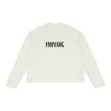 White MIROLYUB Wordmark raw-edge long sleeve, front view.