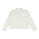 White MIROLYUB raw-edge long sleeve, back view.
