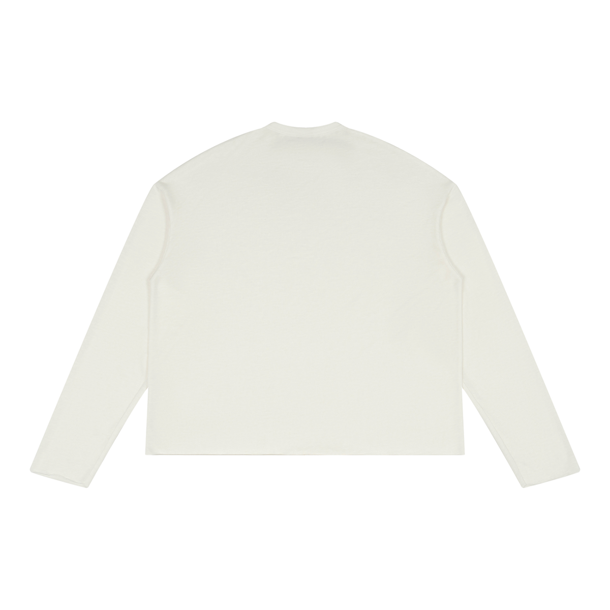 White MIROLYUB raw-edge long sleeve, back view.
