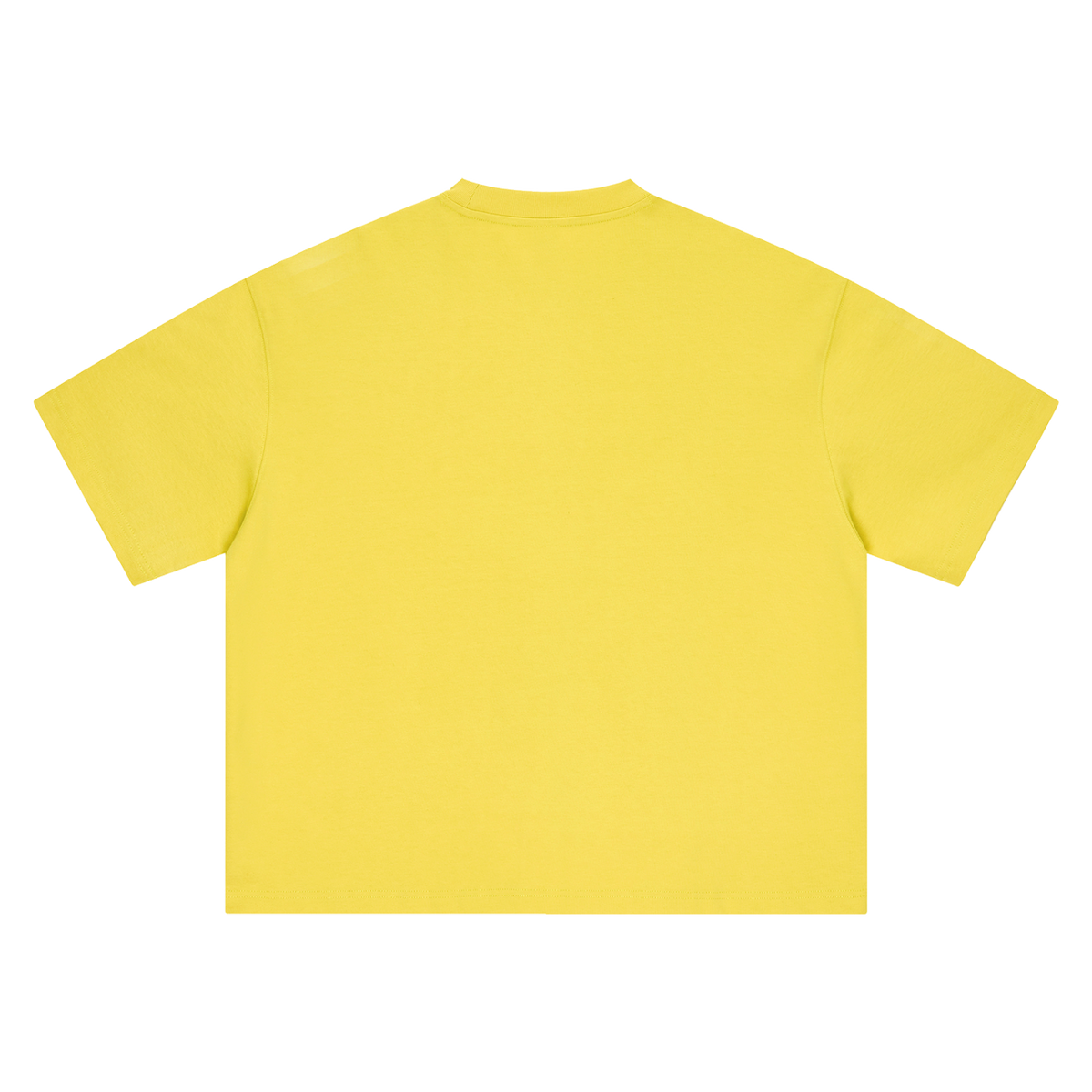 Yellow MIROLYUB boxy tee, back view.
