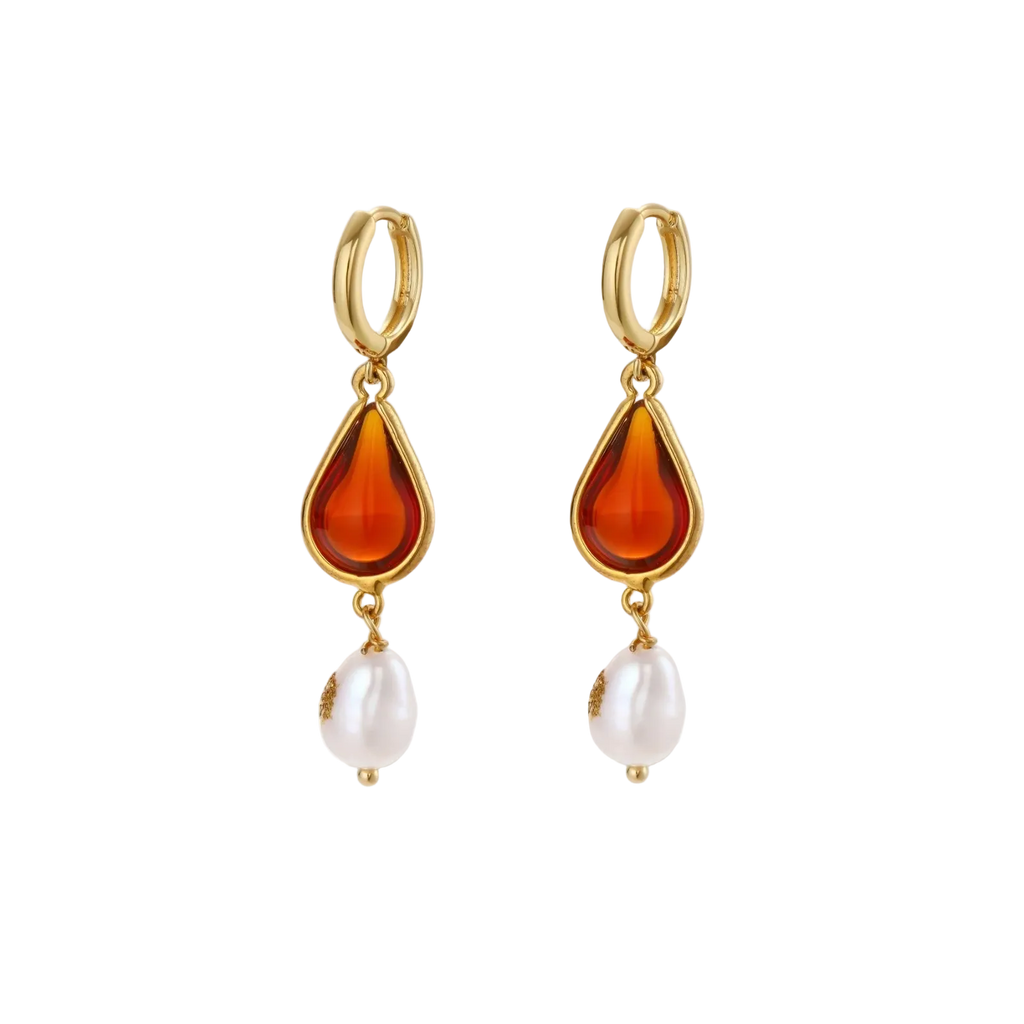 Yaroslava Amber Drop Earrings by MIROLYUB – handmade designer earrings, jewelry gift for her, New York jewelry
