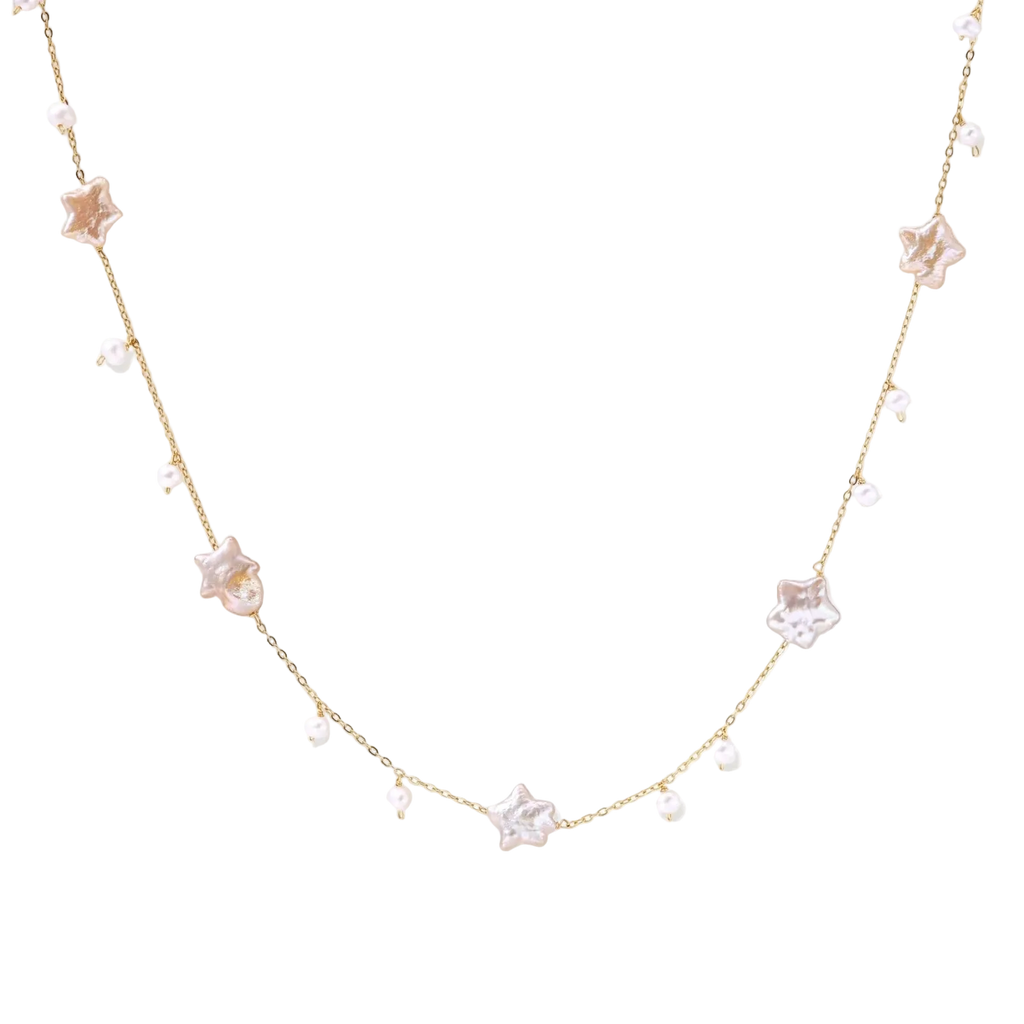 Zorya Pearl Star Necklace by MIROLYUB – handmade designer necklace, jewelry gift for her, New York jewelry